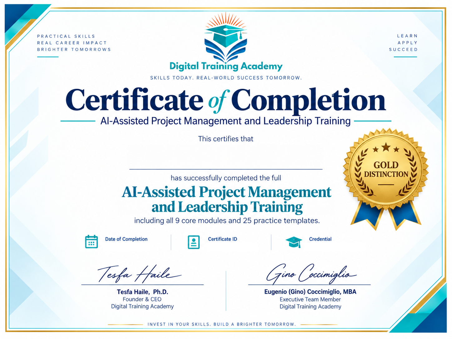 Gold full program completion certificate